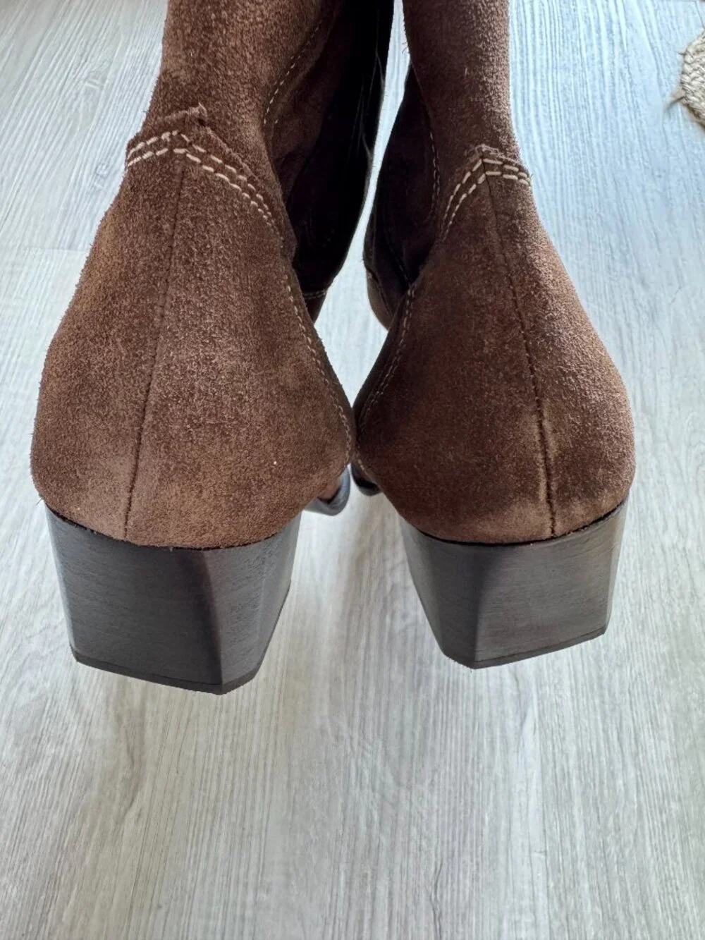ZARA Suede Embroidered Cowboy Boots | Heart Cutout | Whipstitch | Brown | NWT |